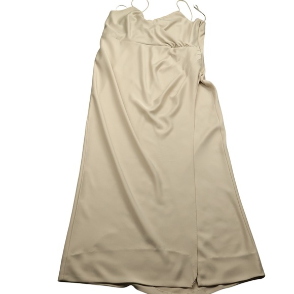 .‎ BHLDN Dress Women's 16W Beige Satin Maxi Spaghetti Strap Cowl Neck Slit